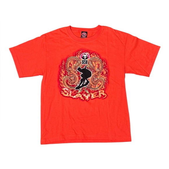 RudeBoyz Shirt Skate Slayer Orange Graphic Print Flames Dragons Youth XL Vintage - Picture 1 of 9